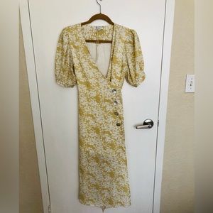 CRESCENT Lillie Wrap Midi Dress in Lemon. Size small. NWT.
